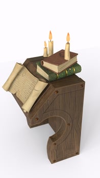 study table with candle with white background photo