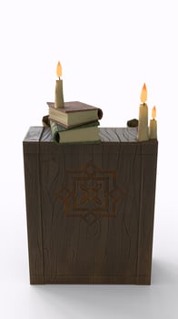 study table with candle with white background photo
