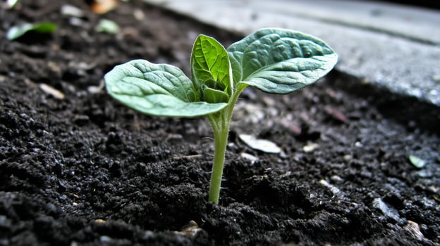 Plant Growing Out of Dirt Captured From Low Angle During Morning Light photo