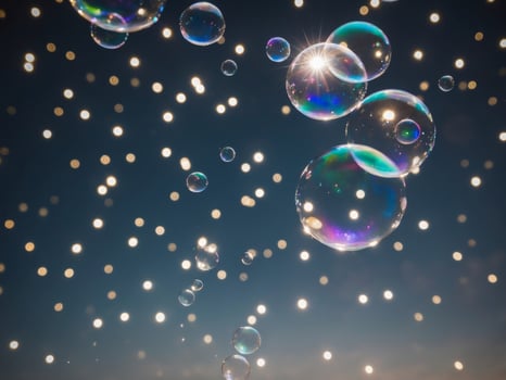 Soap bubbles floating in the air with stars in the background photo