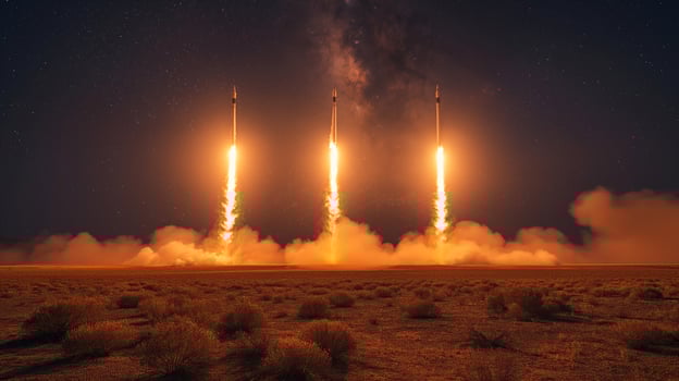 Launching Deadly Missiles in the Desert at Night photo