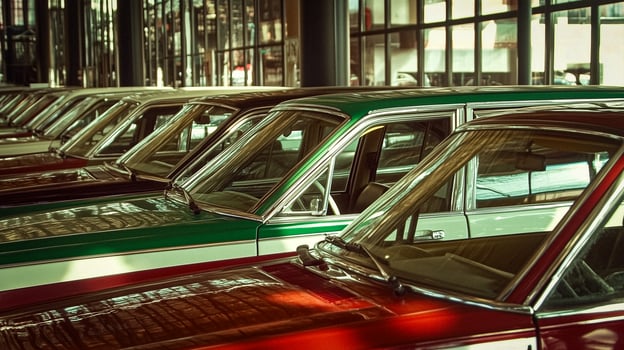 Used cars lined up for sale showcasing car ownership and buying concept photo