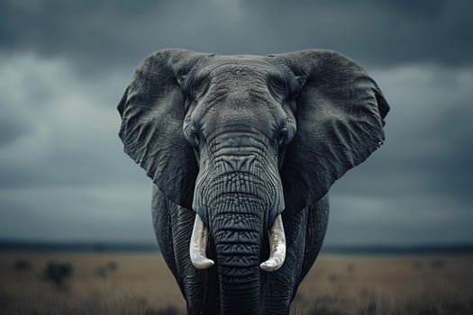 Big adult elephant standing on grassland under cloudy sky photo