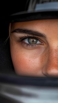 Close-up of a female athlete focused before a race at the track photo