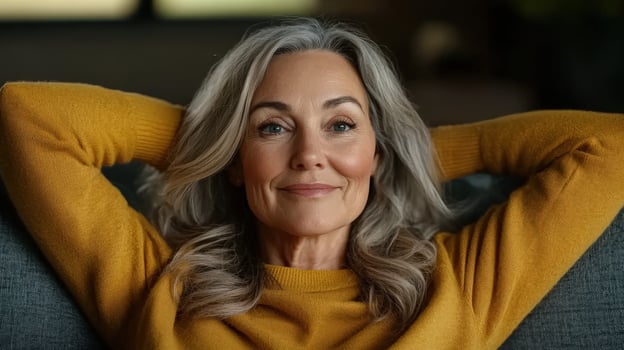 Relaxed woman enjoying her time at home in cozy sweater photo