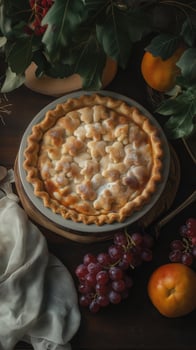 Delicious homemade grape pie on table, culinary blogs, food magazines, and bakery promotion photo