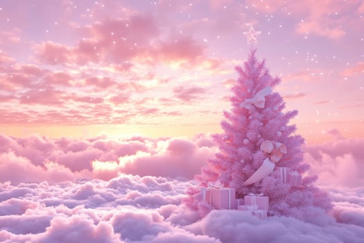 Happy new year, coquette cute girly pink christmas tree with bow. photo