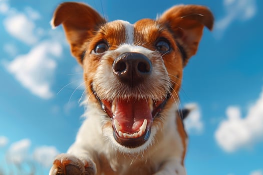 Joyful Puppy in a Bright Sky - Perfect for Pet Lovers and Happy Designs photo
