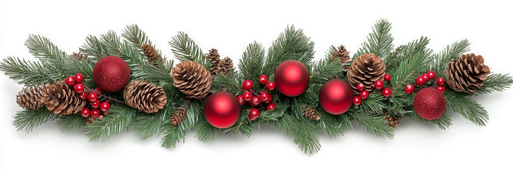 Traditional Christmas wreath with red berries and pine cones for festive holiday decor photo