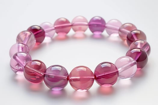 Pink quartzite bracelet resting on white background photo