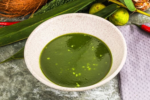 Green spinach cream vegan soup photo