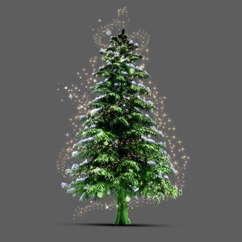 Christmas tree with snow and stars on a gray background photo