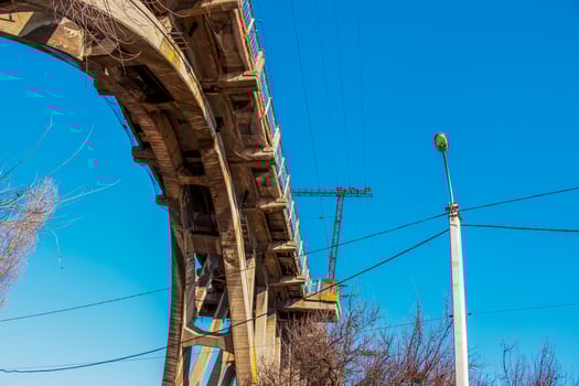 Structural elements of the old, built in the USSR, railway bridge across the Dnieper River. photo