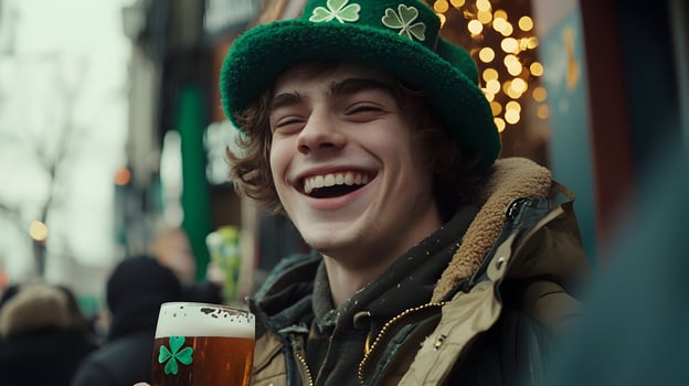 Young Man with Big Smile in Shamrock Hat photo
