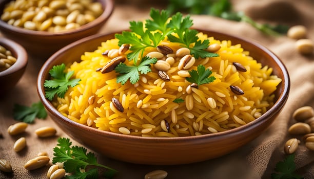 Homemade Yellow Mediterranean Rice with Pine Nuts photo