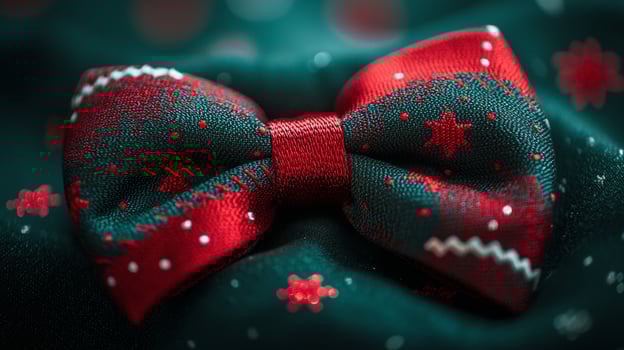 A red and green bow tie on a green background photo