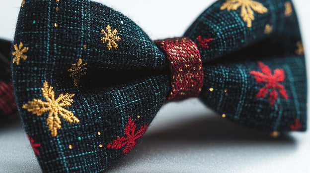 A bow tie with gold and red stars on it photo