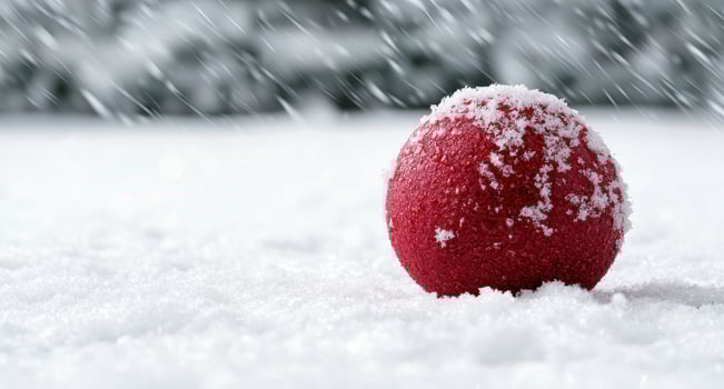 Snowy red ornament in winter landscape photo