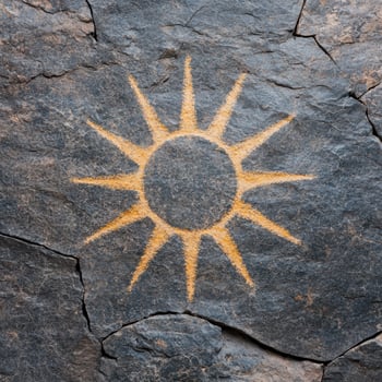 sun symbol carved on rock surface photo
