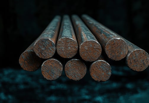 Rusty metal rods on dark background photo