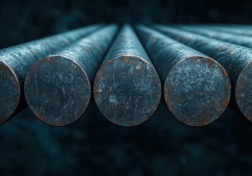 Rusty metal pipes in dark lighting photo