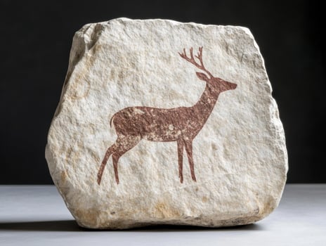 ancient rock carving of a deer photo