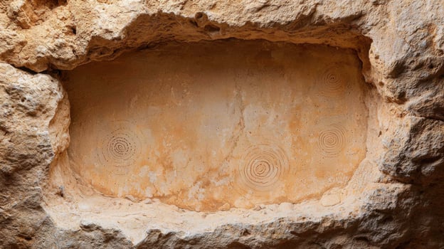ancient rock carvings in cave photo