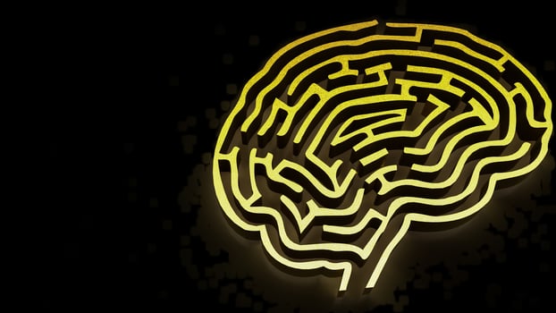 The Gold Brain maze on Black background for sci or creative concept 3d rendering. photo