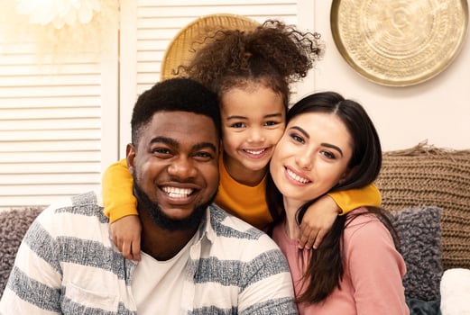 Happy multiracial family portrait. Stay at home during covid-19 photo