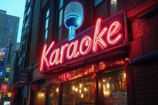 Karaoke bar sign invites customers to sing and have fun in new york city photo
