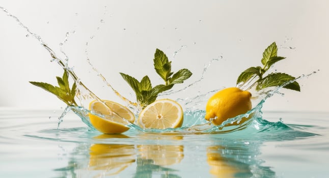 Lemon and mint splash on water photo