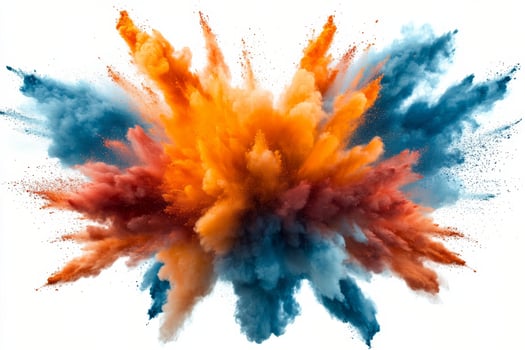 Vibrant explosion of colored powder against a white background during a creative activity photo