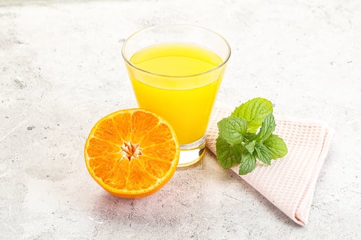 Fresh orange juice served mint photo