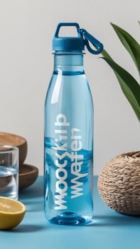 Water bottle mockup on a table photo