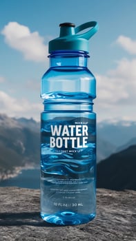 Water bottle mockup on a rock photo