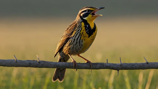 A bird is sitting on a barbed wire fence photo