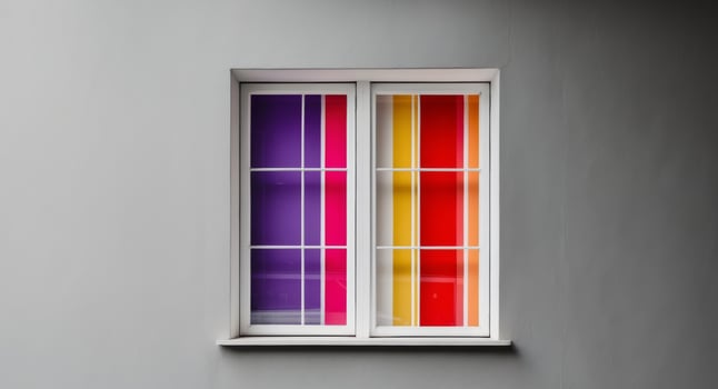 A window with a colorful striped window photo