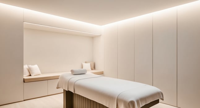 A massage room with white walls and white furniture photo