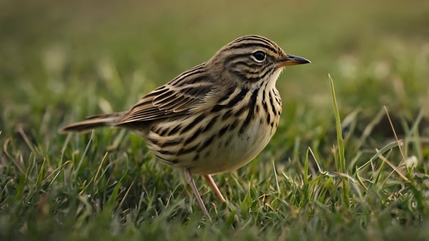 A small bird standing in the grass photo