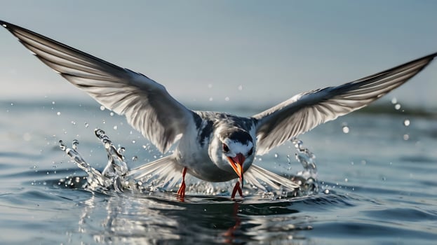 A bird is flying out of the water photo
