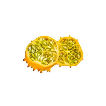 Kiwano or african horned cucumber isolated on white background. photo