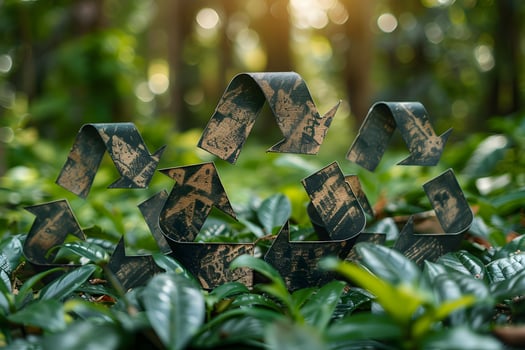 Eco-Friendly Symbol in Lush Forest Environment for Sustainability Awareness photo