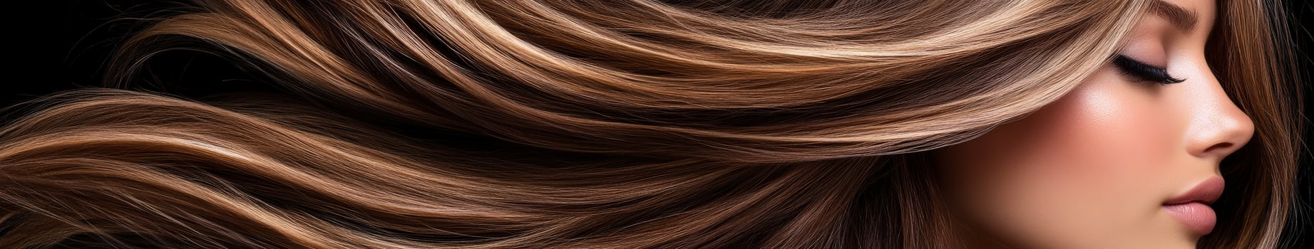 Flowing locks of hair illuminated against a dark background photo