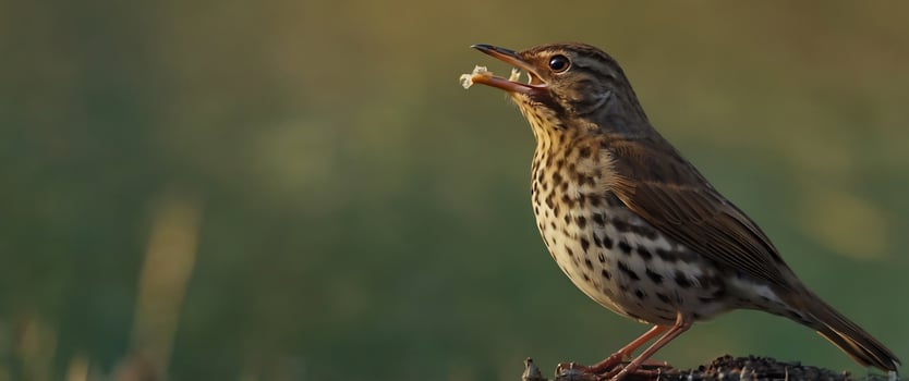 A bird is standing on a stump with its mouth open photo