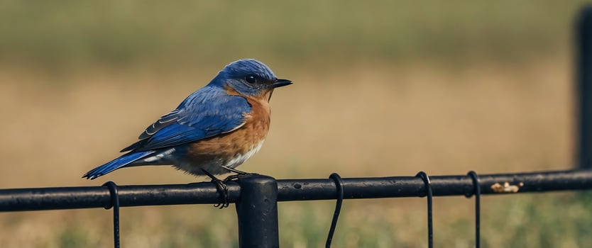 A blue bird sitting on a fence post photo
