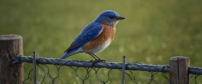 A bluebird is perched on a fence post photo