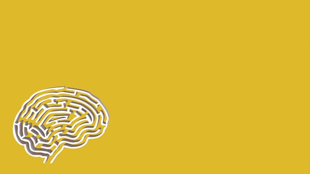 The White Brain maze on Yellow background for sci or creative concept 3d rendering. photo