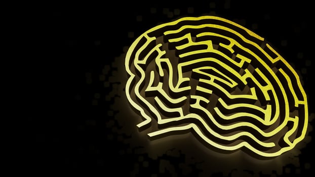 The Gold Brain maze on Black background for sci or creative concept 3d rendering. photo