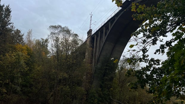Railway bridge crossing a mountain river in the mountains. Jelenia Gora, Poland photo