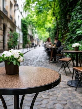 Cozy outdoor cafe in a charming european city photo